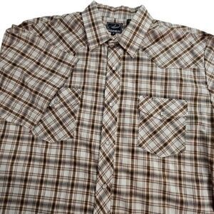 Roper Mens XL / X-Large Brown Plaid Pearl Snap Short Sleeve Shirt Western Cowboy